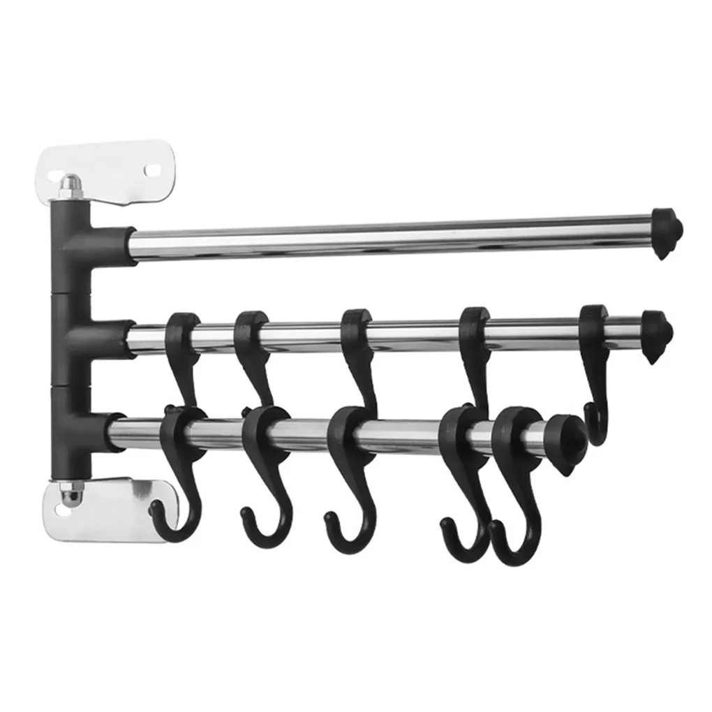 

Punch-Free Stainless Steel Rotatable Wall Mount Kitchenware Storage Rack Hook Rack Spoon Spatula Storage Rack Home Accessories