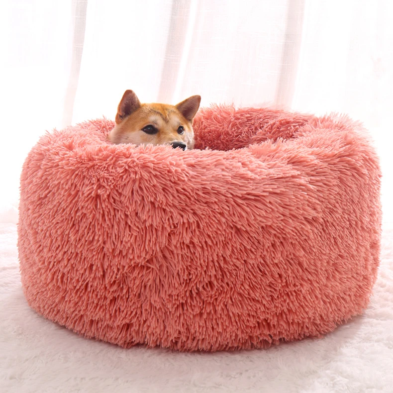 

Fluffy Long Plush Pet Dog Bed Donut Claming Dog Beds Hondenmand Round Pet Cat Dog Kennel House Cushion For Small Large Dog Cats