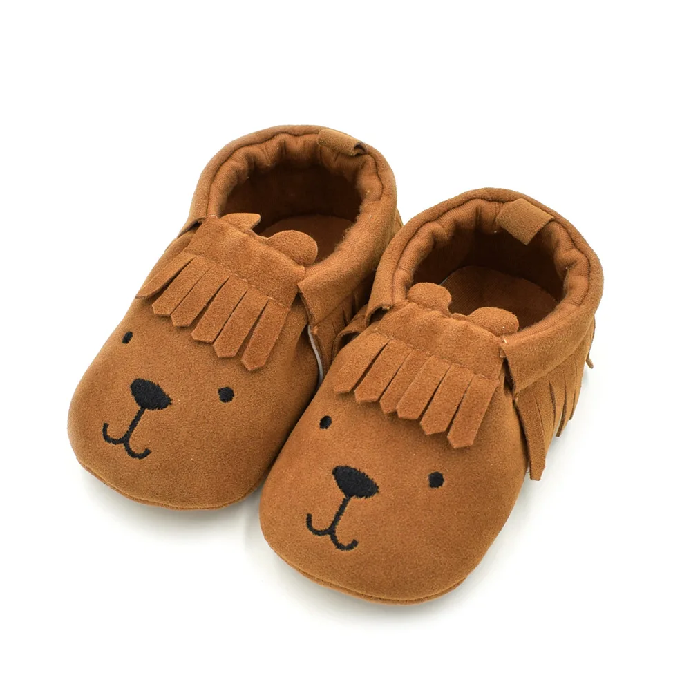 Туфли детские кожаные с бахромой удобная обувь для новорожденных начинающих