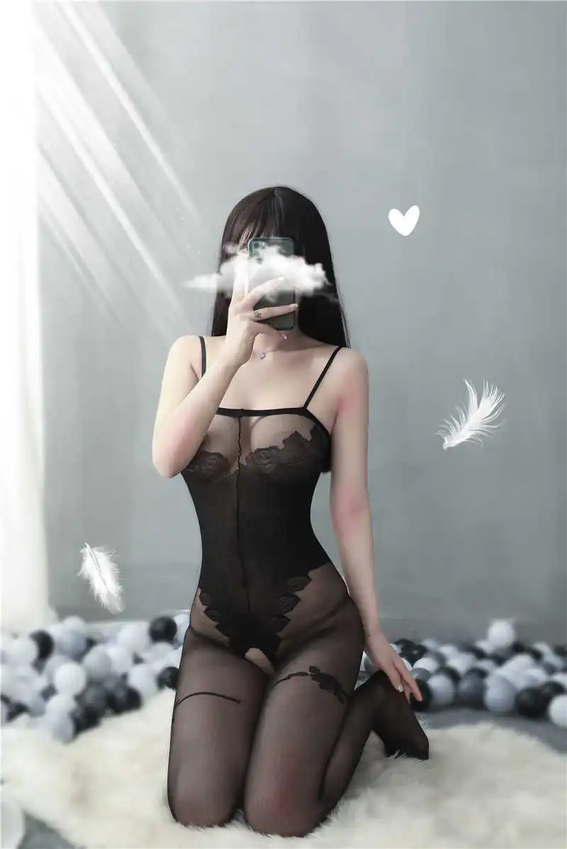

Women sexy porno lingerie open crotch hollow socks turn on belt transparent tights leopard panties long print sock
