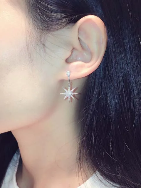 Шарм звезда падение Earrring AAAAA cz 925 серебро Бижу вечерние свадебные серьги подвески