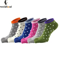 1 pair woman girl no show five finger ankle socks cotton colorful dots cute young casual boat socks with toes eu 35 39 hot sell