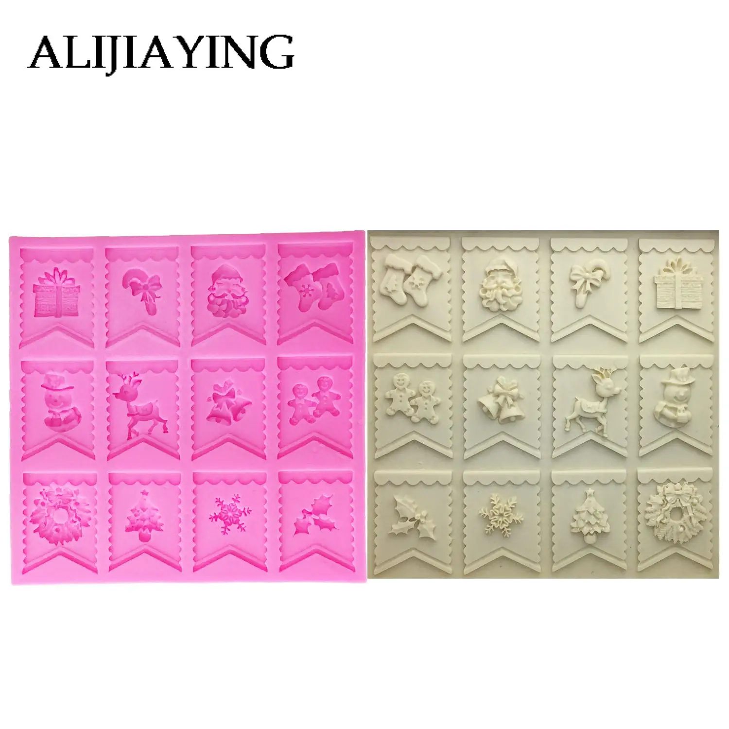 

M1115 Silicone MoldTree/Deer/Snowman/Snowflake/Santa Claus Cake Decoration Fondant Cake 3D Silicone Mould