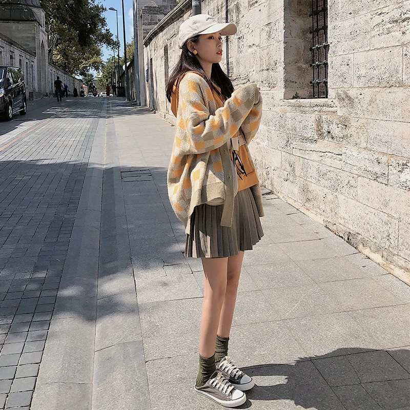 MISHOW 2019 осенний винтажный клетчатый вязаный кардиган для женщин модное клетчатое