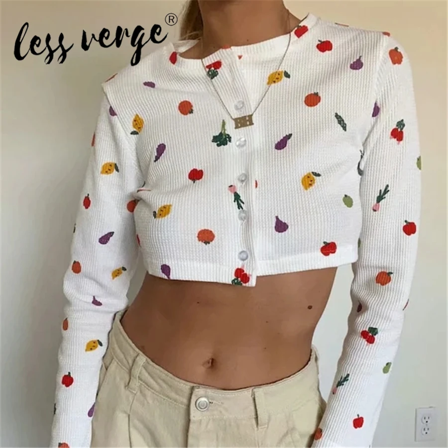 Lessverge/Новинка Модный топ с принтом фруктов Кардиган длинными рукавами на