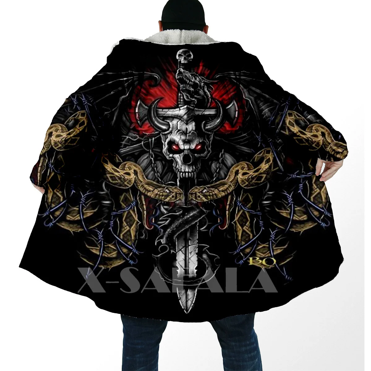 

Trippy Skull Head Grim Reaper All Over 3D Printed Overcoat Coat Thick Warm Hooded Cloak for Men Windproof Fleece Unisex Casual-2