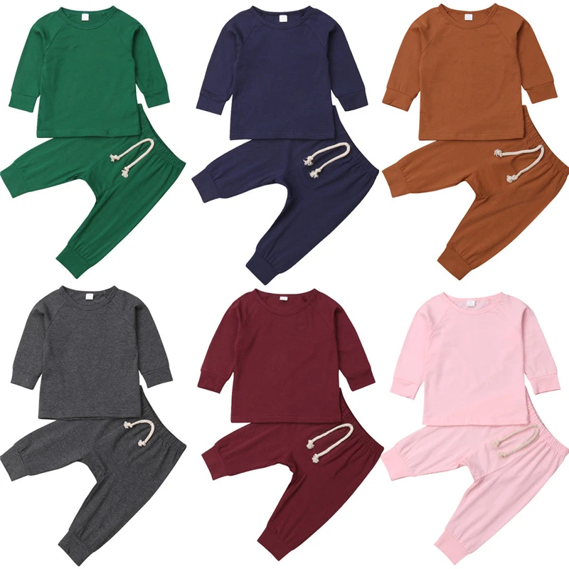 

Autumn Baby Clothes set Casual Newborn Boy Girl Solid Color Long Sleeve T-shirt Tops Long Pant 2PCS Homewear Baby Clothing Set