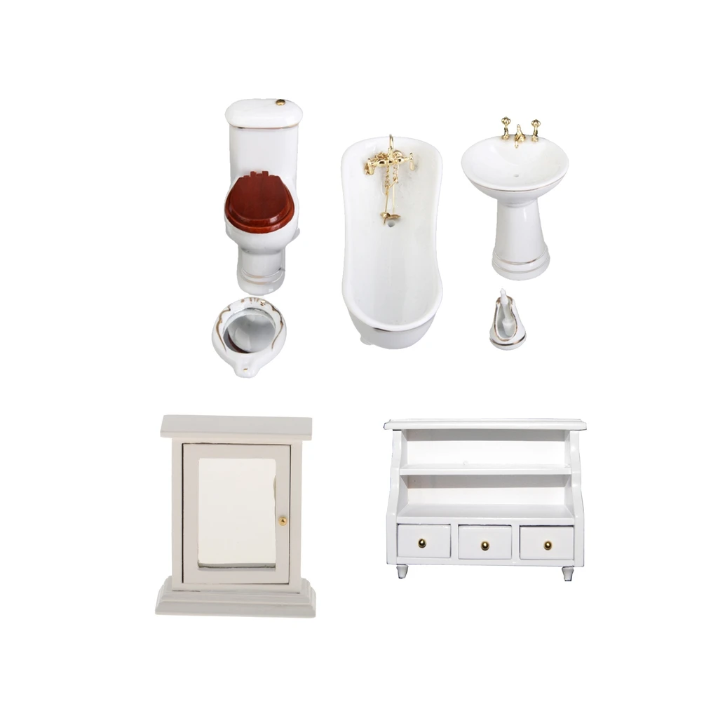 dollhouse bathroom toilet basin brush stand mirror box cabinet set for 112 scale free global shipping