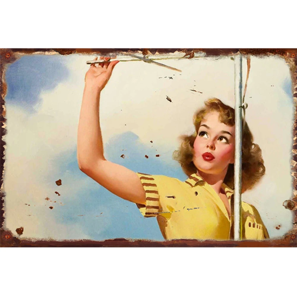 

Sexy Lady Beautiful Girls Poster Sign Retro Tin Sign Metal Plaques Decor Bar Home Metal Crafts Pin Up Stickers Wall Decoration