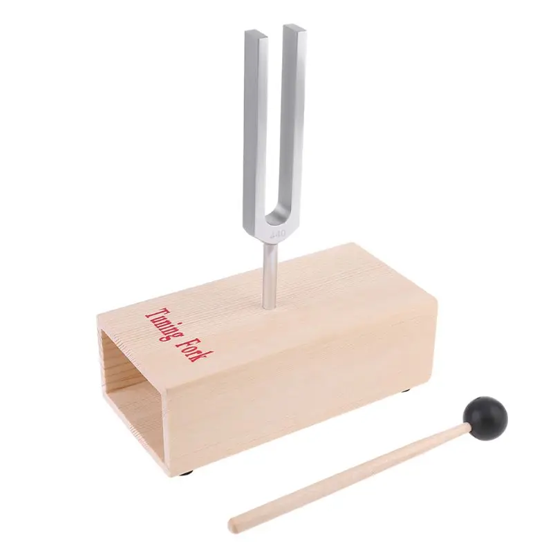 

Pair of Aluminum Alloy Tuning Forks (440Hz) in Wood Bases for physics experiments with mallet and bases