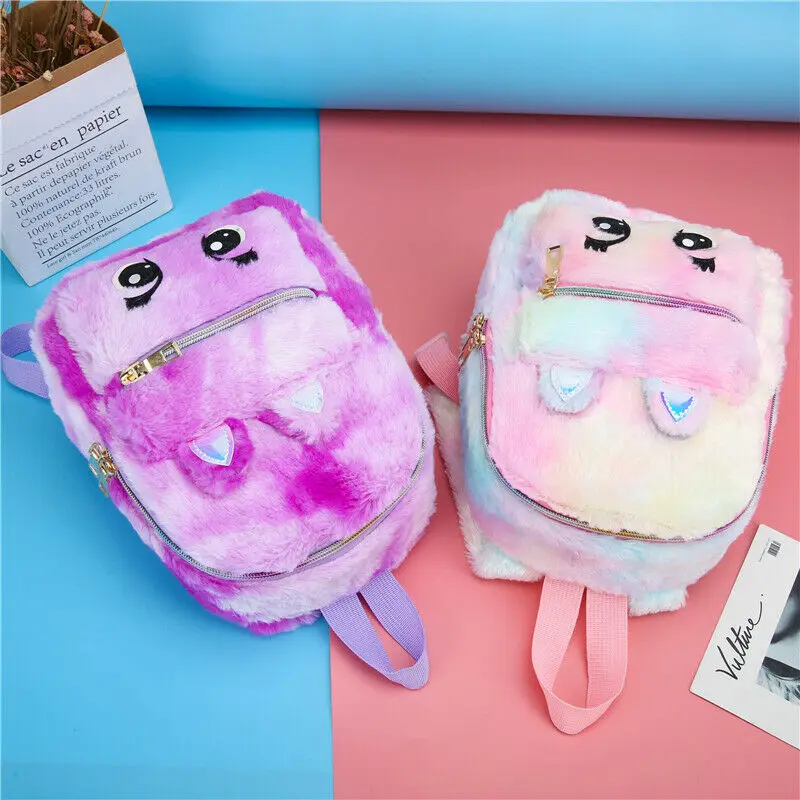 Women Girls Faux Fur Plush Backpack 3D Cartoon Ears Zipper Shoulder School Bags Rucksack Travel Backpacks | Игрушки и хобби