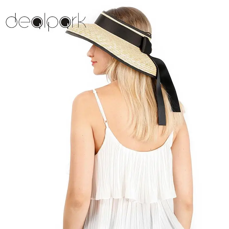 2020 Summer Fashion Ladies Hats Women Straw Hat Visors Large Brim Bowknot Ribbon Adjustable Sun Beach Holiday Chapeau Cap | Аксессуары