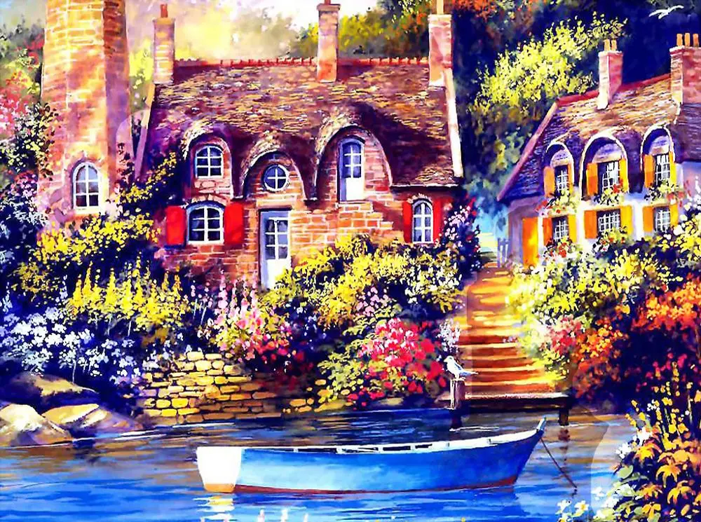 

River forest house scenery For Embroidery Needlework 14CT Counted Unprinted DIY Cross Stitch Kits Handmade Art Wall Decor