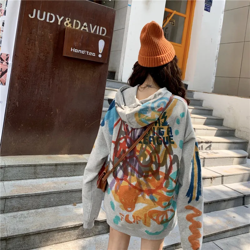 Женская толстовка с капюшоном YASUGUOJI длинным рукавом и геометрическим принтом в