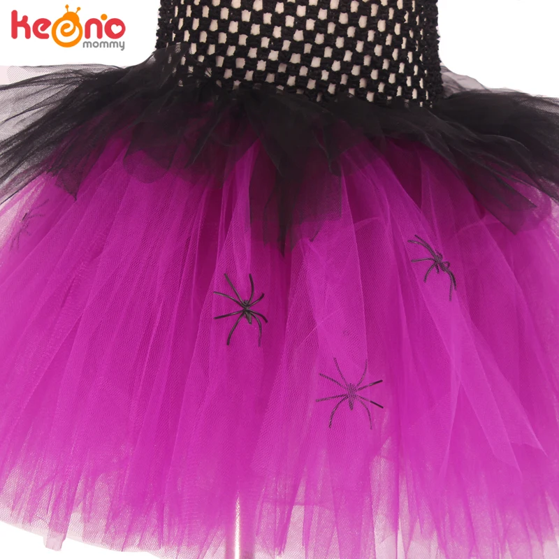 Платье-пачка ведьмы с шапкой для девочек-пауков Цвет черный фиолетовый Детский