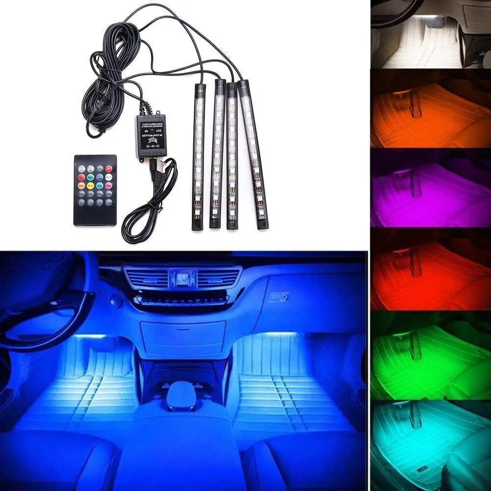 

Car Interior Atmosphere LED RGB Strip Light Dash Floor Foot LED Music Control Multiple RGB Decorative sound lighting Strip O9H1