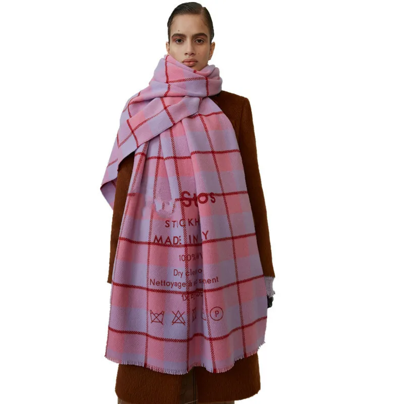 Женский кашемировый шарф с клетчатой кисточкой теплый в европейском и