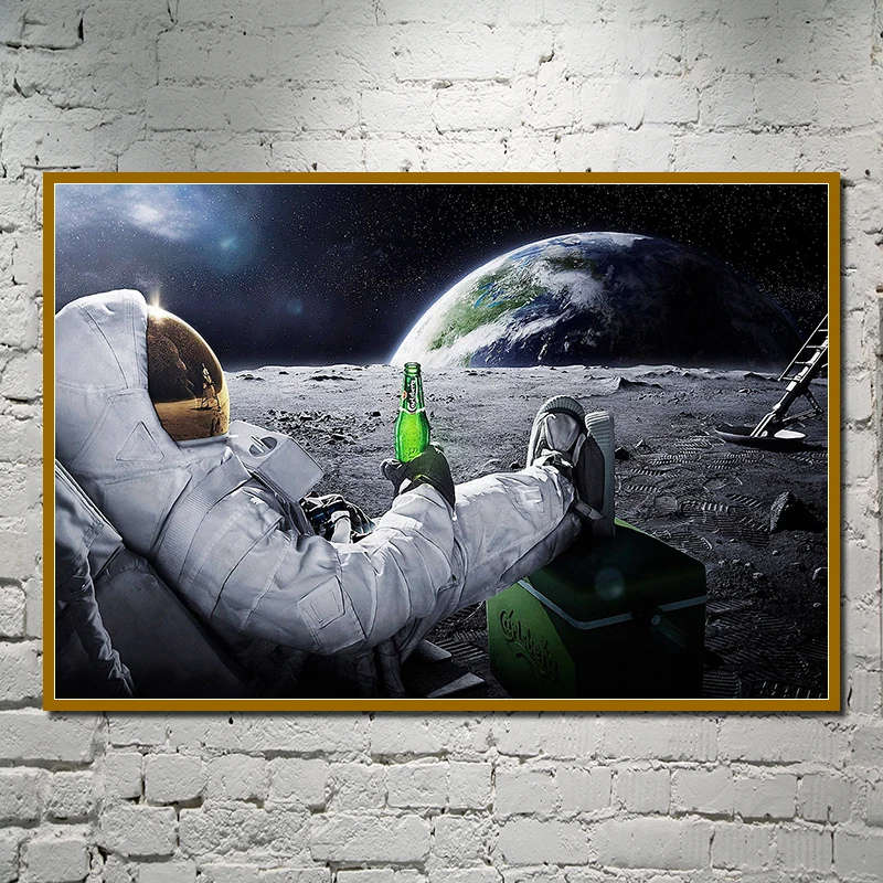 Wall Art HD Печатный холст картины пива космическое пространство земля астронавты
