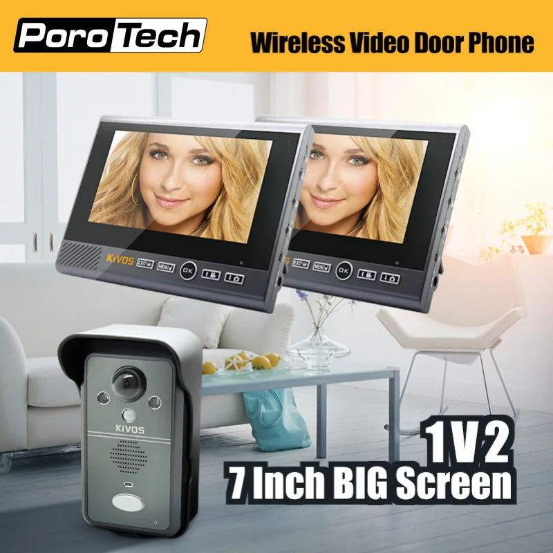 

Домашняя безопасность беспроводной видео домофона умный два 7 дюймов экран мониторы и одна камера дверной звонок 1v2 удаленный монитор KDB702