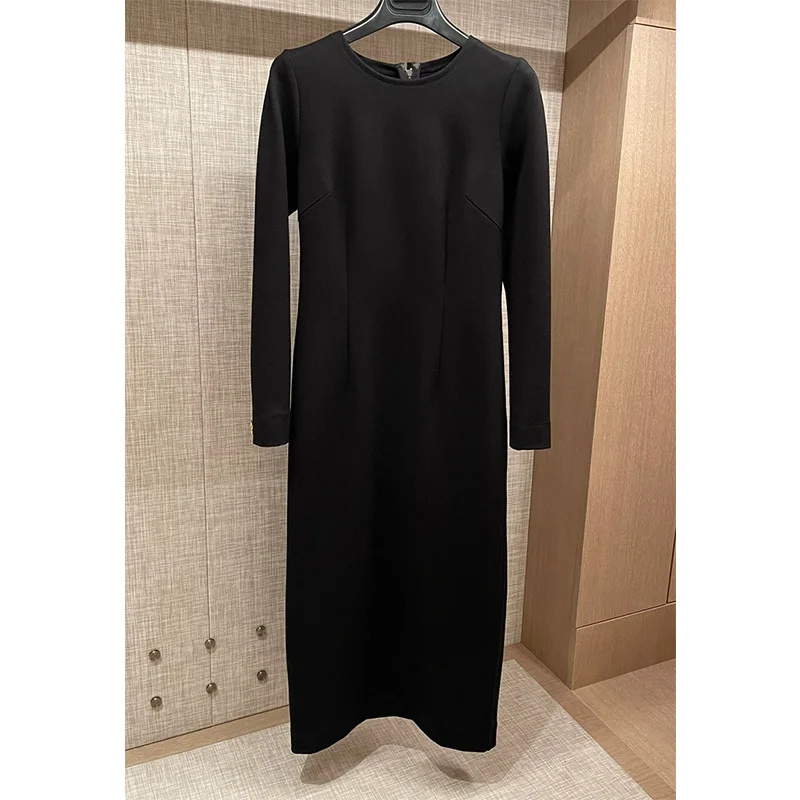 

Fashioneye 21 Autumn Elastic Knitted Maxi Party Dresses Long Sleeve Round Neck Bodycon Mid Long Dress Back Zipper Vacation Dress