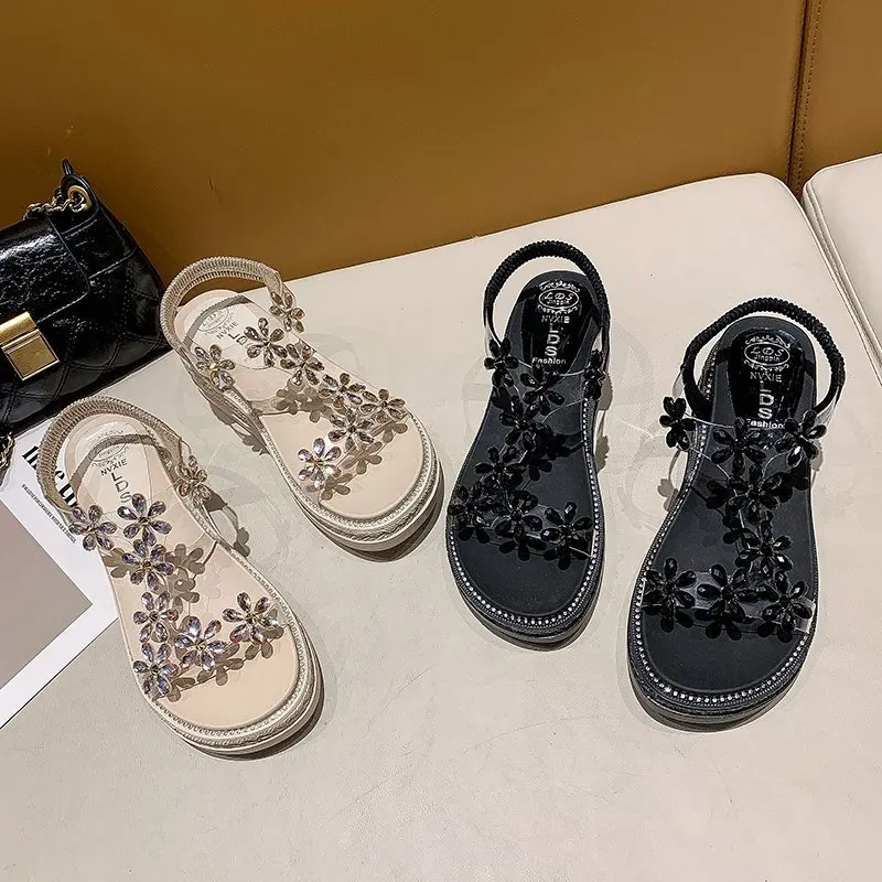 

Buckle Strap Comfort Shoes for Women 2021 Sandals Clogs With Heel Med Muffins shoe Open Toe Suit Female Beige All-Match New Thic