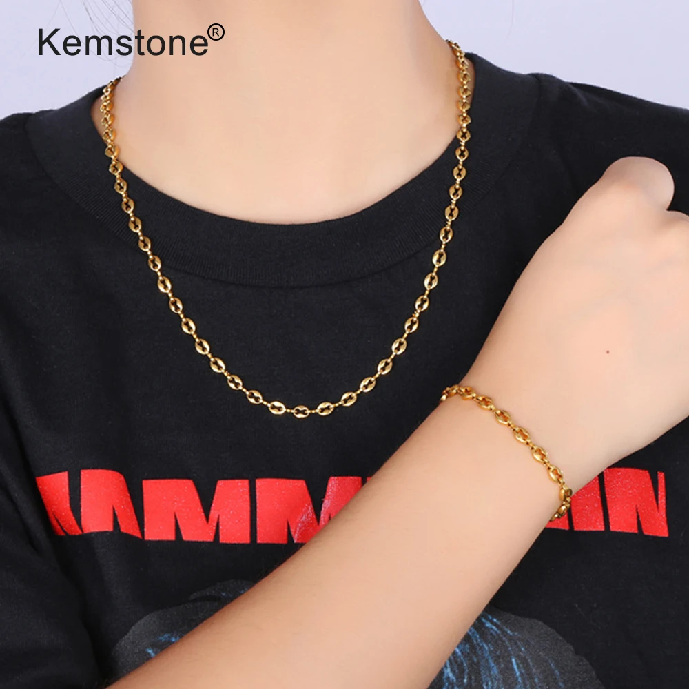 Браслет-цепочка Kemstone 5 мм из нержавеющей стали с золотым и серебряным покрытием в