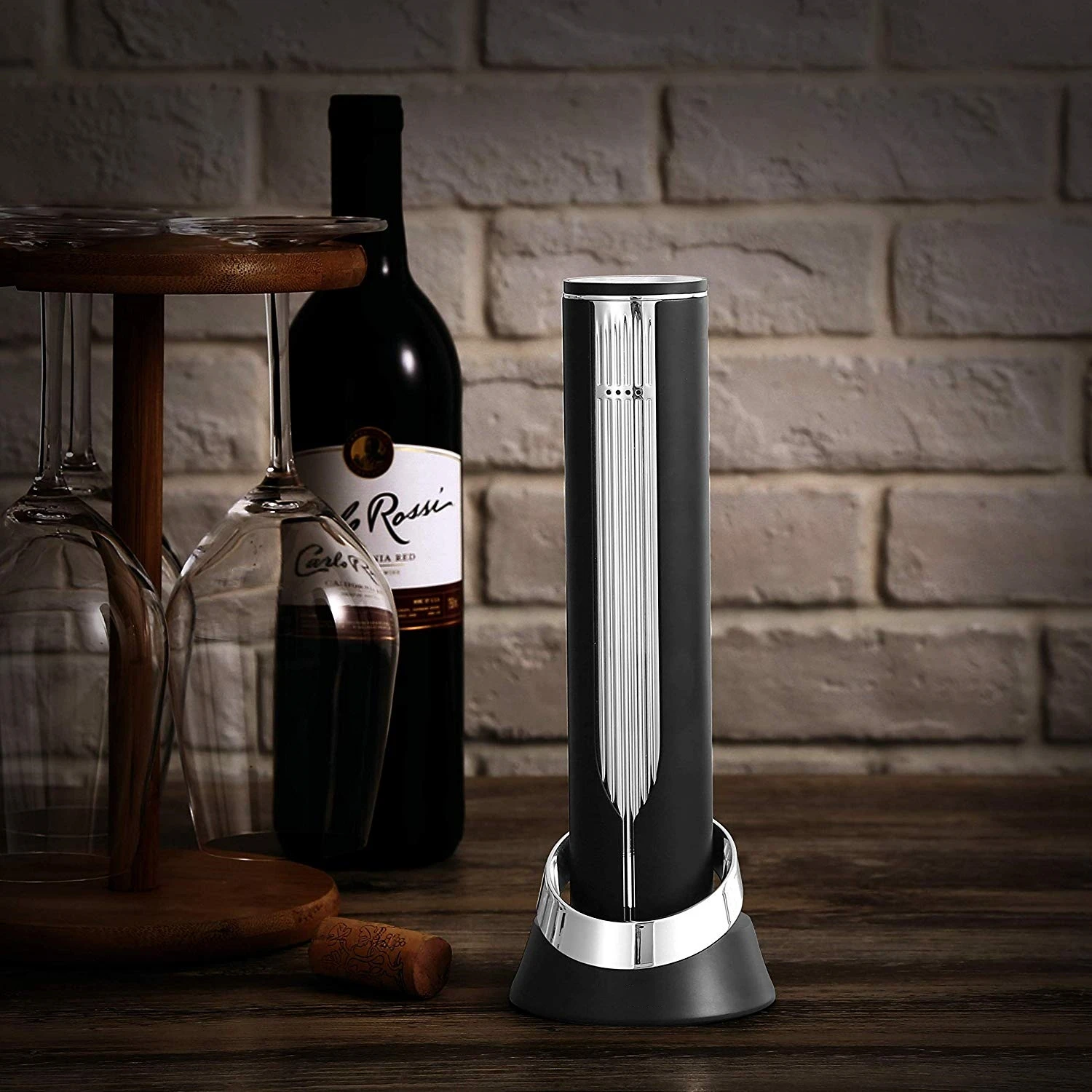 Sacacorchos el&eacute;ctrico autom&aacute;tico de alta tecnolog&iacute;a, abridor de botellas de vino inal&aacute;mbrico, accesorio de barra con soporte, cortador de papel de aluminio, juego de regalo-2
