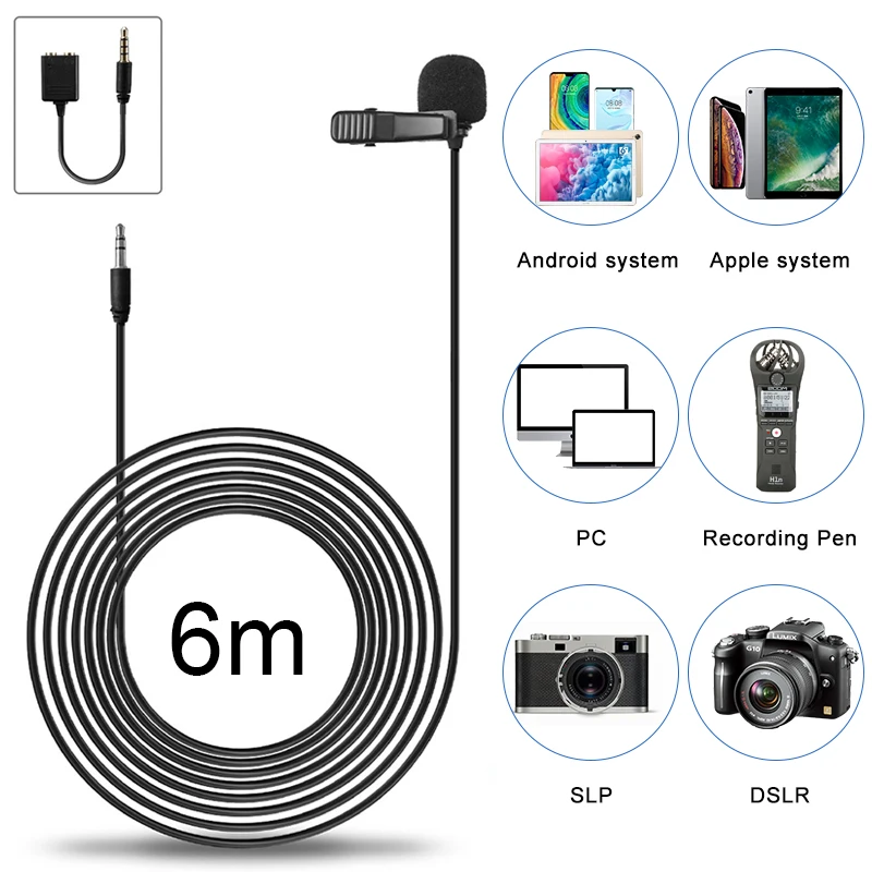 Sairen 6M TRRS сплиттер кабель интервью микрофон Lavalier лацкане Запись голоса для iPhone