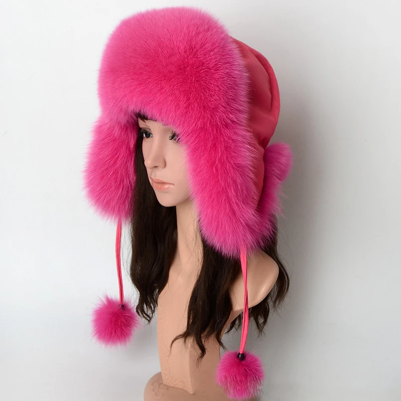 

Women Fur Hat Lady ushanka Full Pelt Fox Skin Make Keep Warm Ear