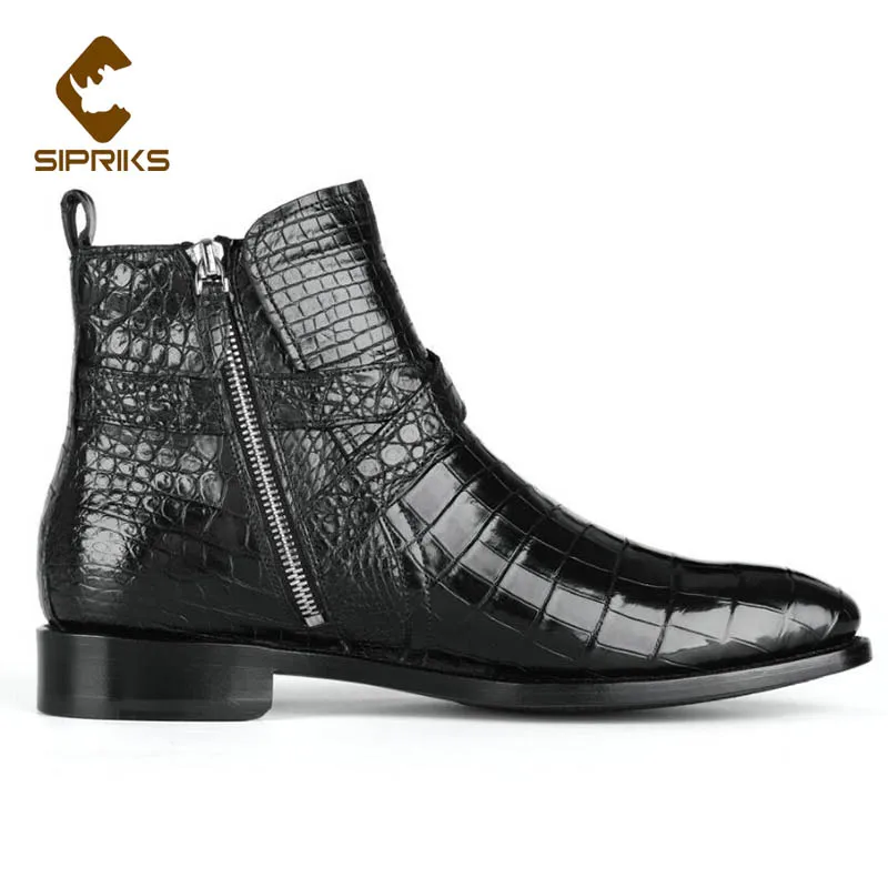 

Sipriks Original Crocodile Skin Boots Mens Promotion Price Italian Handmade Goodyear Welted Ankle Boots Zip Shoes Cowboy Male 44