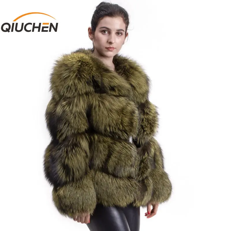 QIUCHEN PJ1820 2020 Бесплатная доставка шуба из натурального Лисьего меха черно-бурой