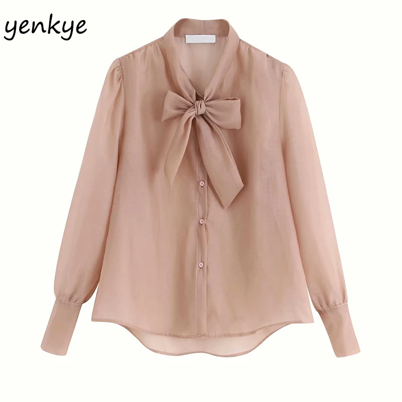 Сексуальная полупрозрачная блуза из органзы рубашка Женская однотонная с