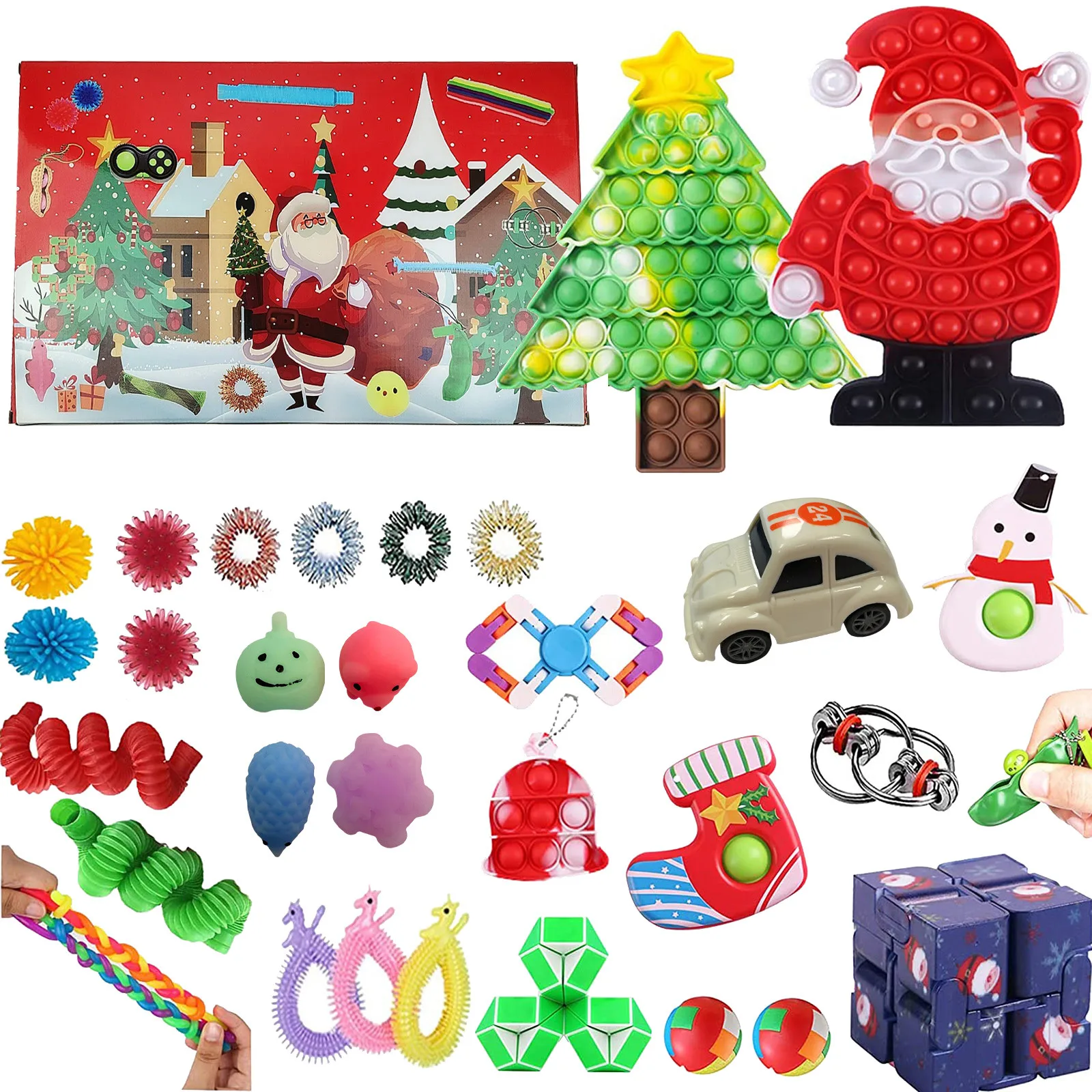 

1 Set Christmas Advent Countdown Calendar Fidget Toys Kit Popet Stress Relief Squeeze Toys Pack Christmas Tree Squishy Kids Toys