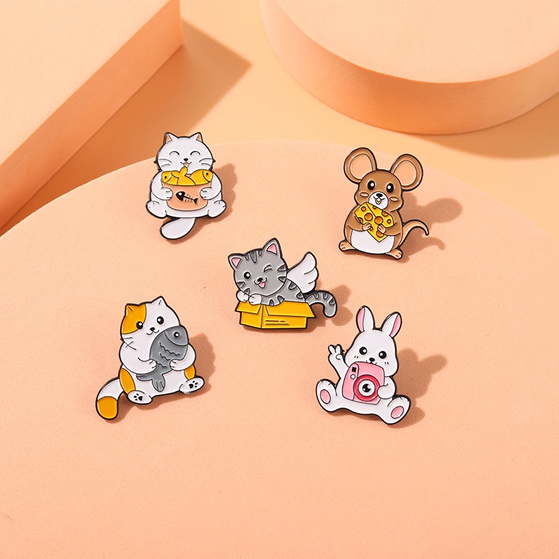 Эмалированные заколки с изображением милой кошки мыши счастливых животных