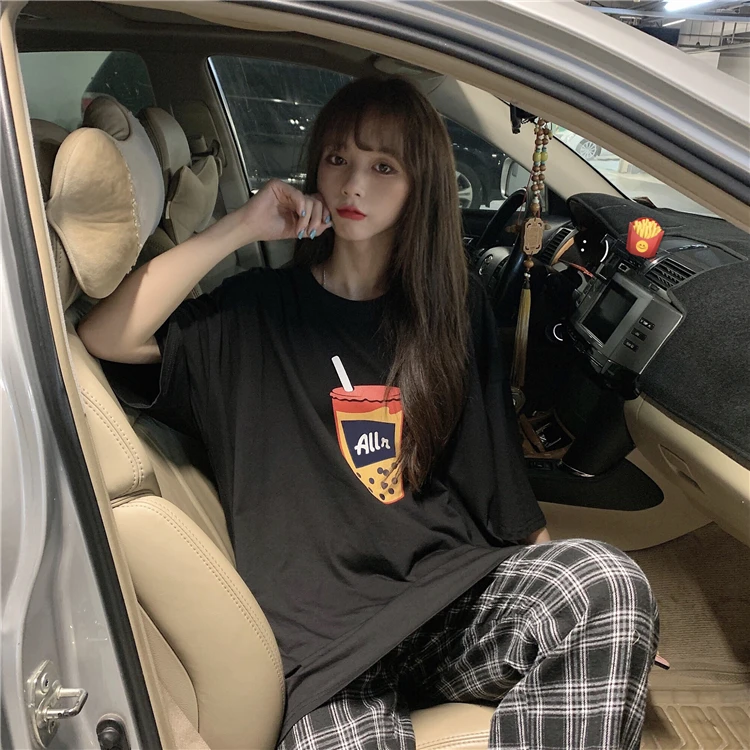 

KK565 Women's summer new 2021 trendy Harajuku style bottom missing print short-sleeved T-shirt