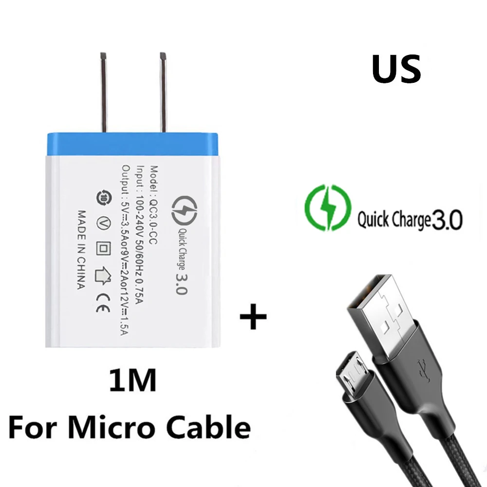 18 Вт ЕС/США Быстрая зарядка QC 3,0 USB телефонный кабель для зарядного устройства быстрое зарядное устройство настенное зарядное устройство для samsung Xiaomi huawei Android микро-кабели