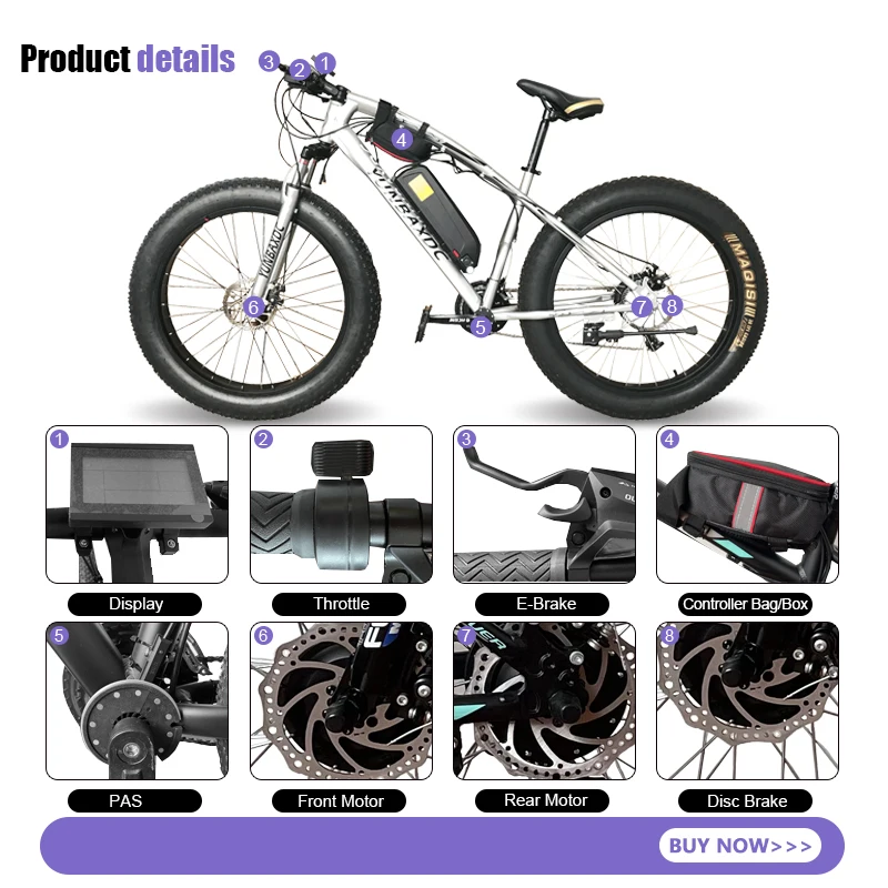 

Electric Snow Bike Conversion Kit 36V 500W Front Hub Motor 20 26 inch 4.0 Tyre ebike kit For Electric Bike Fat Conversion kit