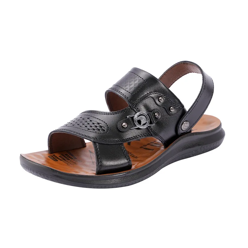 Men's sandals new summer youth breathable cowhide beach shoes men's casual tide simple set foot sandals men
