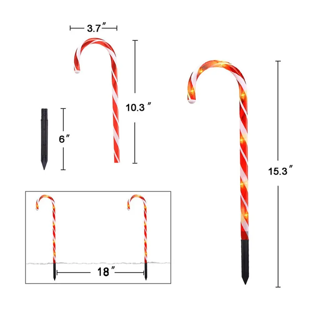 

4pcs Solar Energy Xmas Cane Lights Merry Christmas Pathway Walkway Light For Home Street Lamp Christmas Decoration