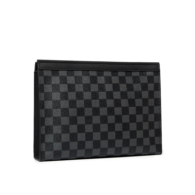 

Large Capacity 10' Business Men Clutch Bag New Plaid Men's Handbag Leather Handhold Ipad Wallet Cell Phone Pack