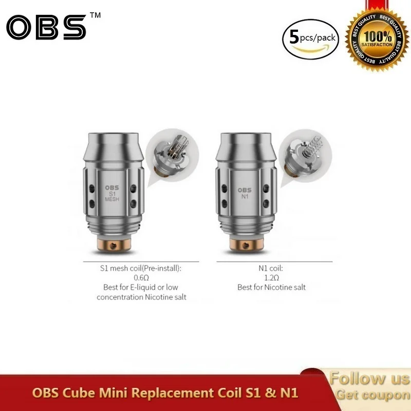 5 шт./лот оригинал OBS Cube мини сменная катушка для вейпа S1 сетчатый сердечник 0.6ohm N1