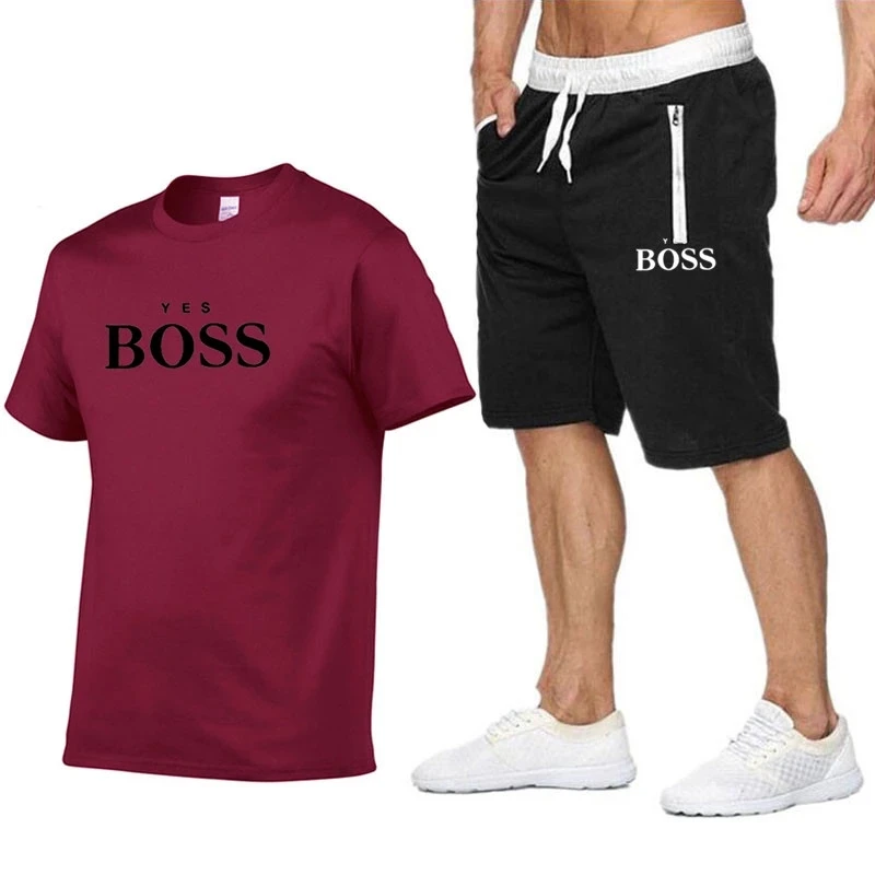 

Men's Summer Sports Tracksuit Fitness Clothing Set Short Sleeve T-Shirt + Shorts Quick Dry 2 Piece Set