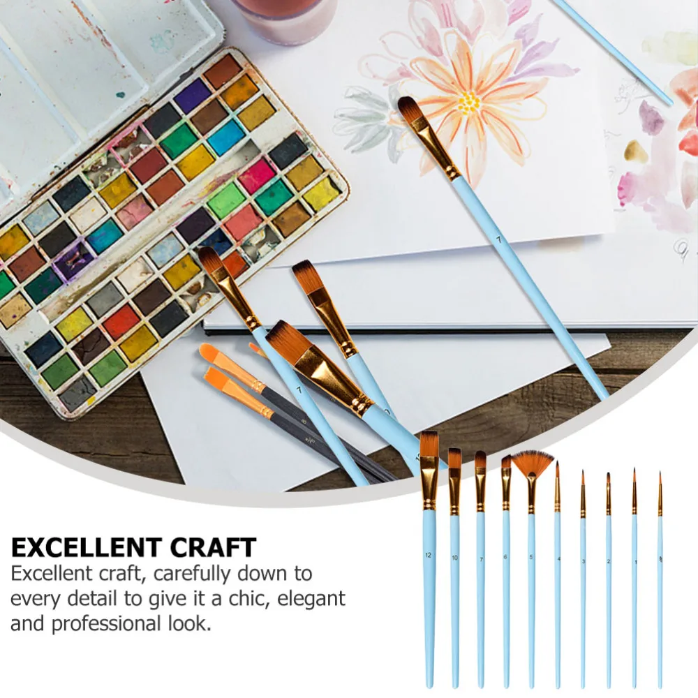 

10pcs Artist Painting Brushes Nylon Hair Paint Brushes for Watercolor Paintings