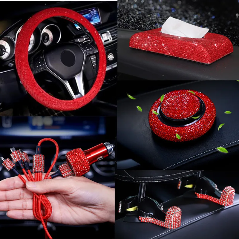 Красные стразы накладки на рулевое колесо красные аксессуары для салона