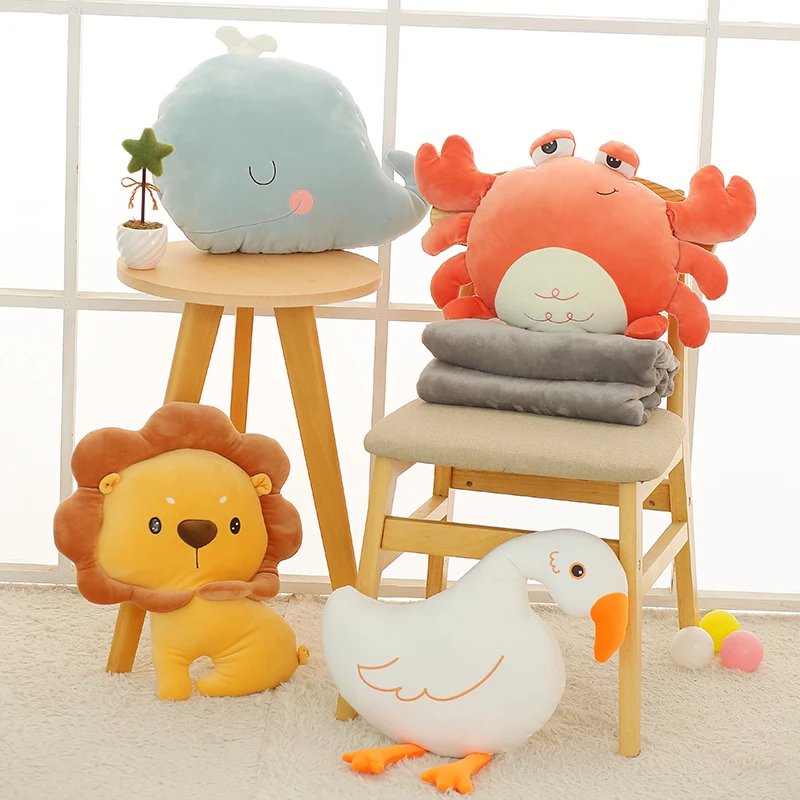 

Kawaii Animal Crab Lion Goose Whale Plush Toys Cartoon Stuffed Soft Pillow Blanket Back Sofa Cushion Gift For Girls Kids