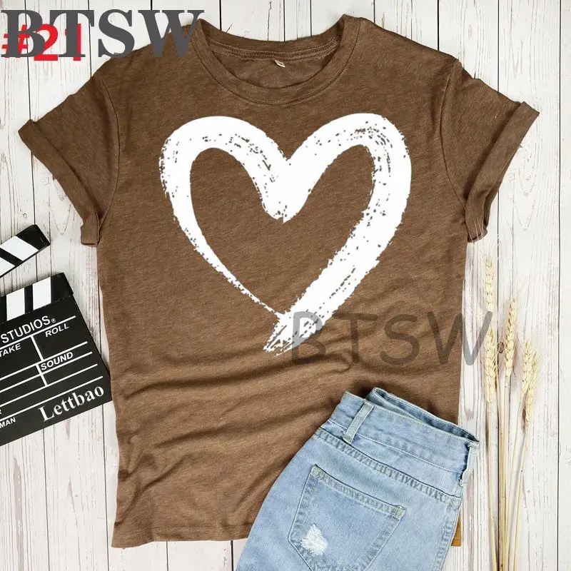 

Harajuku New Heart Short Sleeve T-shirt Hip-hop Loose Korean Style Round Neck Women T-shirt Summer Female Printed T-shirt Tops