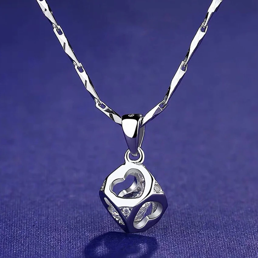 

CHARMS magic beads 925 sterling silver necklace Hollow heart shape Dice pendant jewelry Colorful Rhinestone Gift free shipping