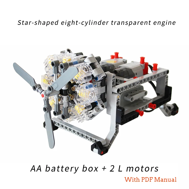 

MOC Creator Electric Technical Parts Building Blocks Motor 8-cylinder Engine Mechanical Model DIY enlighten Toy for kids gift