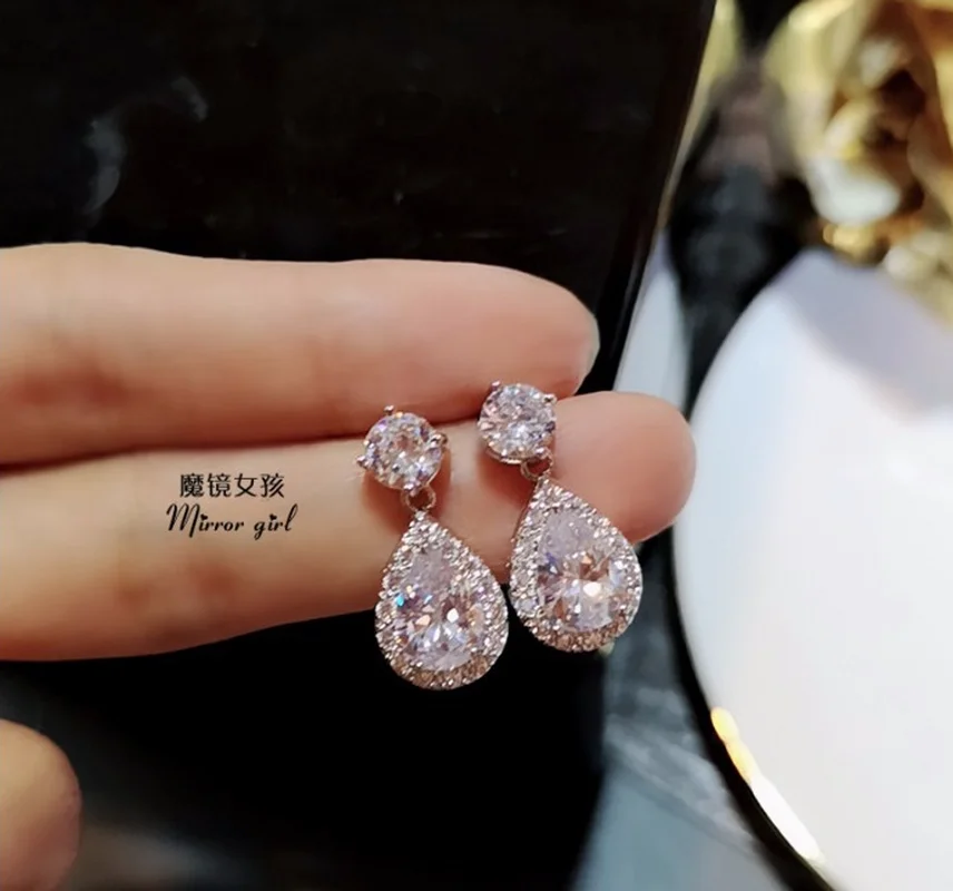 Серьги-гвоздики из стерлингового серебра с крупными камнями в форме капли воды