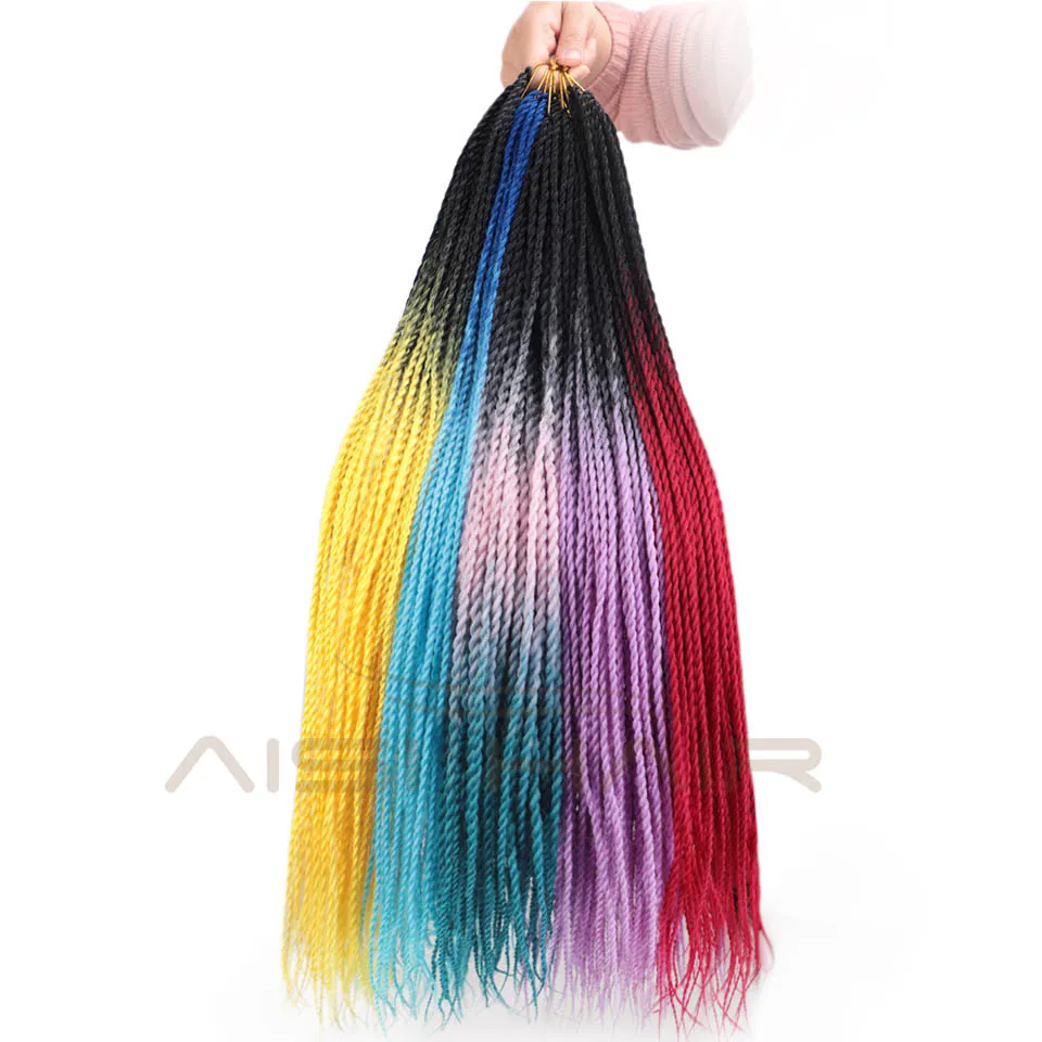 

I's a wig Ombre Senegalese Twist Synthetic Braiding Hair 24inch Crochet Braids Hair Extensions Brown Pink Grey Women Hair